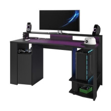 Escrivaninha gamer LED reta - Preto - L 152 x P 61,5 x H 86,7 cm - Grande área de jogo - GAMING