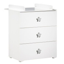 Commode de mudar - Babyprice - Básica - 3 gavetas - Branca - Botões estrelas cinzas