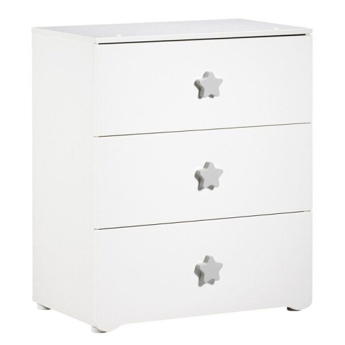 Commode à langer - Babyprice - Basic - 3 tiroirs - Blanche - Boutons étoiles grises 1