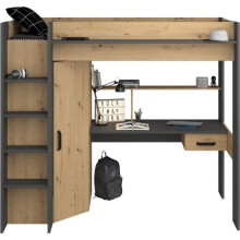 Cama combinada mezanino infantil PARISOT HIGH - Carvalho e cinza - Box spring incluída - 90 x 200 cm