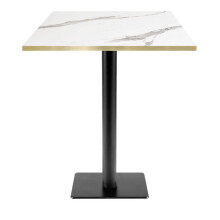 70 x 70 cm high table - MilanT model white marble with brass edges