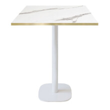 70 x 70 cm high table - Round model white marble bench with brass edges