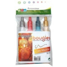 Crayons para Velas - Cera líquida - 30 ml - Ouro, Prata, Vermelho - Conjunto de 4 Crayons