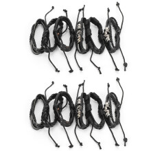 12 Stück Vintage Handgewebte Leder-Multilagen-Armbänder für Damen und Herren