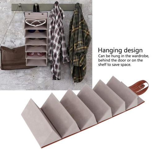 Foldable Brown Sunglass & Eyeglass Travel Organizer Case, 6 Slots 2