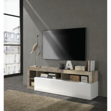 Móvel tv com 1 porta - Acabamento Lacado Branco e Efeito Madeira Vintage - C 184 x P 42 x A 56 cm - MAESTRO