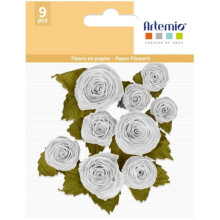 Flores de papel - ARTEMIO - Branco - 1,3 a 2,3 cm - 9 peças - Decoração criativa