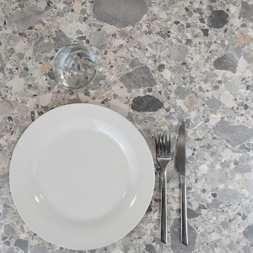 60 x 60 cm high table - Round model white terrazzo base cepp 2