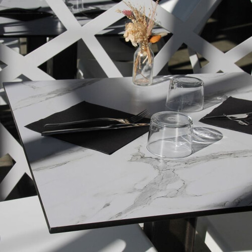 Table terrasse pliable en Compact HPL décor marbre blanc 70 x 70 2