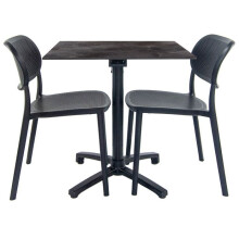 Klappbarer Tisch aus dunklem Stein + 2 Stühle für die Terrasse