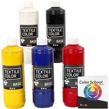 Assortment of quality water-based fabric paints - long lasting colours. Fix with an iron so that the colors