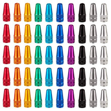 Bicycle Presta Valve Caps Pack of 50, Multicoloured Anodised Aluminium, French Style Dust Covers for Bicycle Tyres