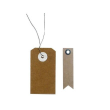 Etiquetas kraft 5,5 x 3 cm com fio metálico + 20 etiquetas kraft bandeirolas