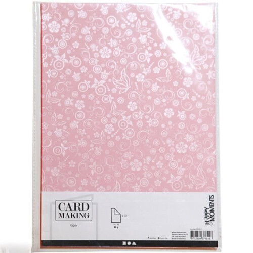 Papier Scrapbooking A4 - Rose - 20 Blätter - Silbergemusterte