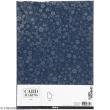 Papier Scrapbooking A4 - Marineblau - Silberne Motive - 20 Blätter - Mixte