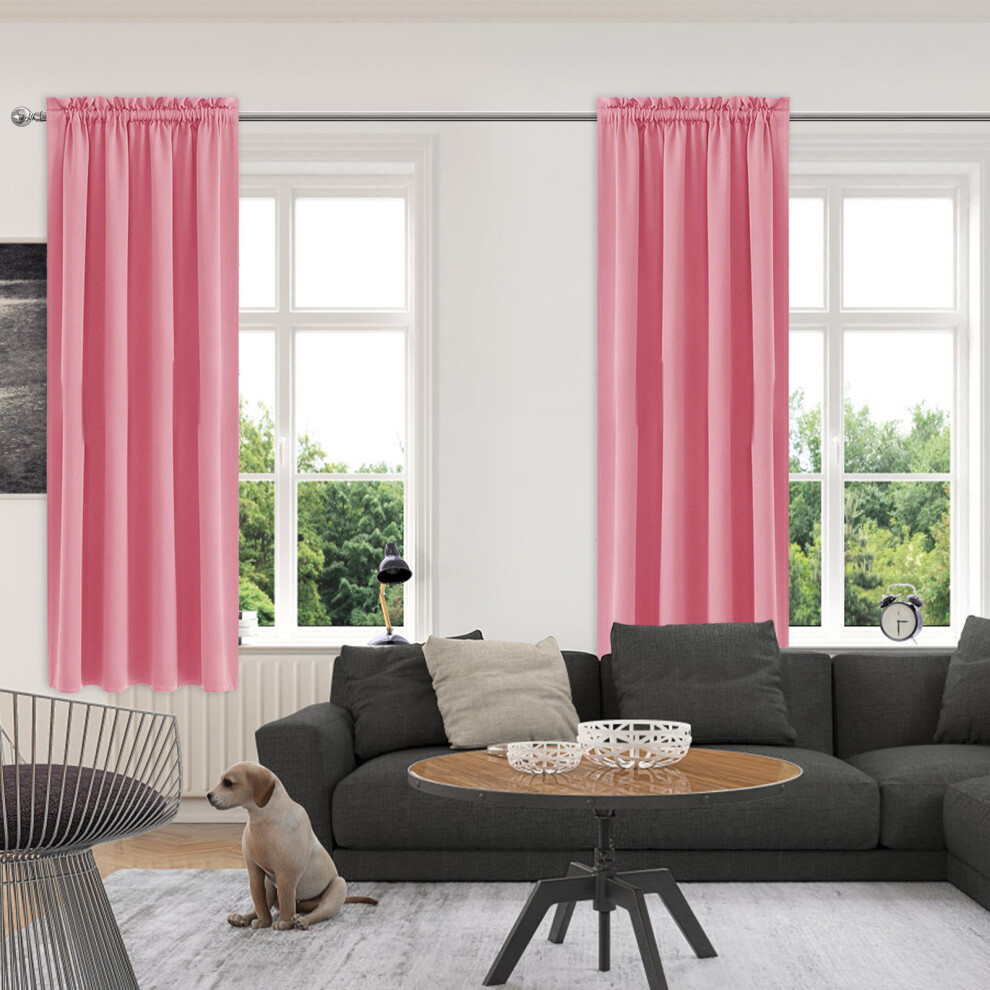 (Pink) Curtains Heat Insulation Energy Saving Bedroom And Kitchen Curtains Scandinavian Solid Colour Silk Curtains-image-OPC-PK99RQD-NEW