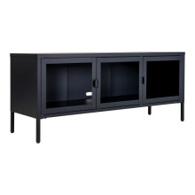 Mesa de TV Brisbane, 3 portas de vidro, preto.