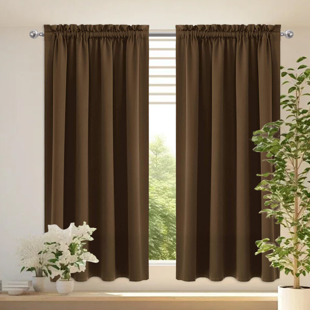 (Brown) Curtains Heat Insulation Energy Saving Bedroom And Kitchen Curtains Ama Border Scandinavian Solid Colour Silk Curtains-image-OPC-PK99S5W-NEW