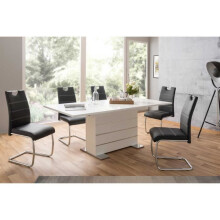 Extendable table for 6-8 people - Rectangular - Melamine-faced particle board - Mantova - White and aluminum - L 160- 200 x D90 x H75cm