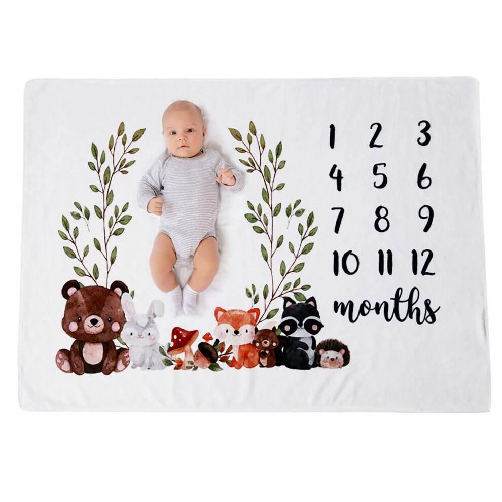 (White) Baby Monthly Mileston Blanket Thick Flannel Fleece Photograph Prop