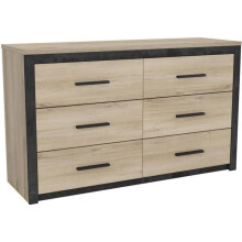 Commode COLORADO 6 Gavetas - Decoração Carvalho e preto - L 129,1 x P 41,8 x H 77,1cm - DEMEYERE