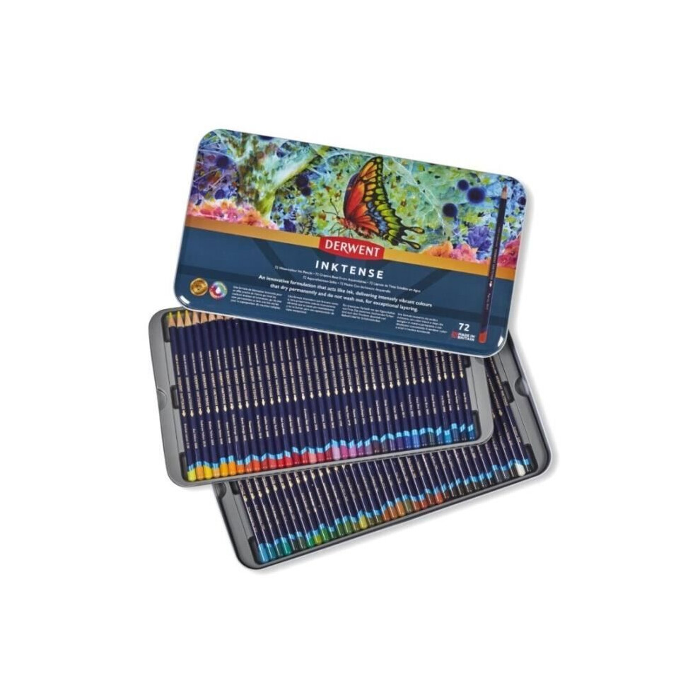 Derwent Water-Soluble Colored Pencils - Inktense - Set Of 72 - Professional Quality - Mixed