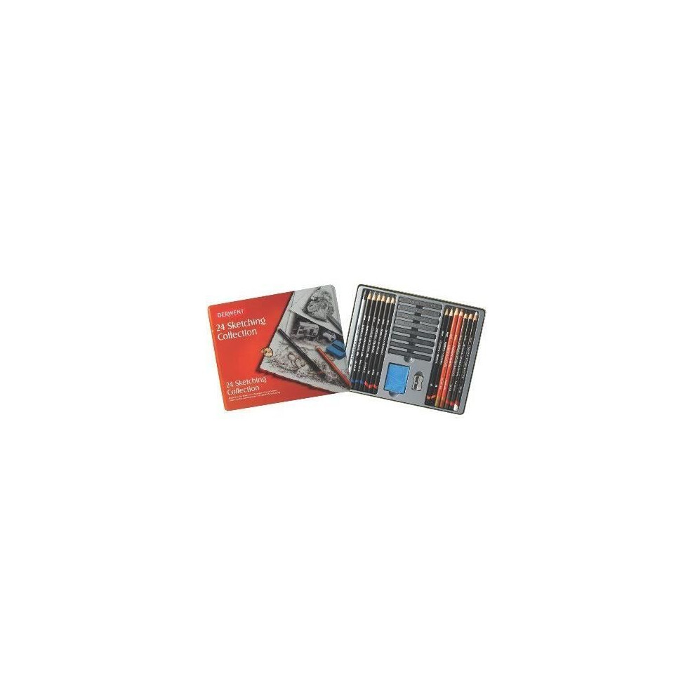 Derwent Sketching Pencils - Metal Box Of 24 - Graphite - Charcoal - Water-Soluble