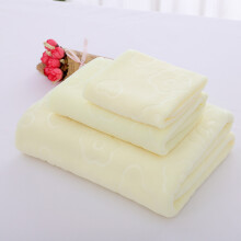 (Yellow) Three Sets Of Fibre Bath Towel Towel Towel Absorbent Towel Embossed Bear Bath Towel Beach Towel