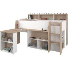 CAMA COMBINADA PARA CRIANÇA PARISOT com mesa retrátil - Acabamento branco e carvalho - 90x200 cm - Estrutura incluída - THEO