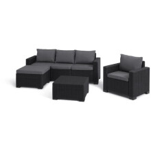 Conjunto de jardim - em resina imitação rattan trançado - Allibert by KETER - 5 pessoas - Moorea - Cinza grafite