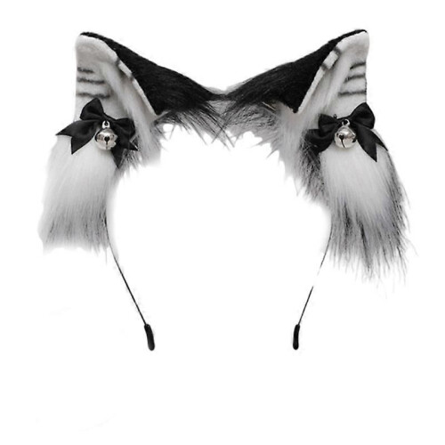 BCBF 1 Piezas Orejas De Gato,Diademas De Halloween, Diadema Hecha A Mano De Piel Sintética Con Orejas De Lobo De Zorro Para Halloween, Navidad, Cosplay, Fiesta, Accesorios De Disfraz(Cafe Blanco