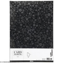 Papier Scrapbooking A4 - Schwarz - 20 Blätter - Silberne Muster