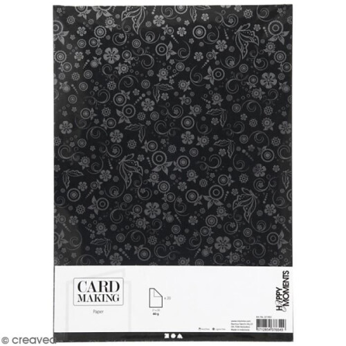 Papier Scrapbooking A4 - Schwarz - 20 Blätter - Silberne Muster