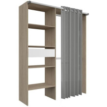 Dressing ARTIC - L143,5 x P48 x H181,9 cm - Decorazione Rovere + tenda - Made in France