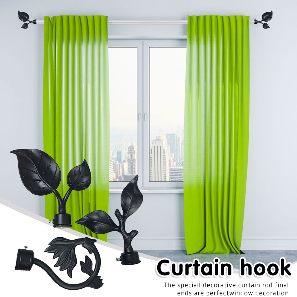 (Black) 3pcs Curtain Rod Finials Leaf Shaped Curtain Rod End Drapery Rail Pole-image-OPC-PK9BDKB-NEW