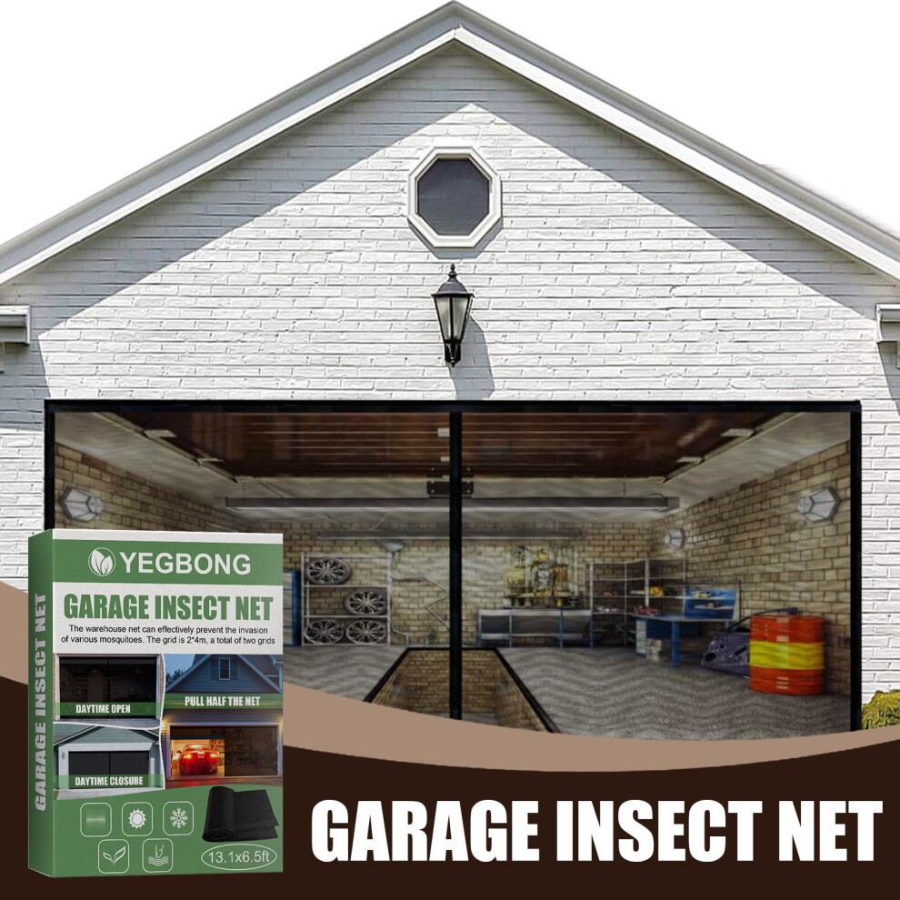 (White) Garage Door Screen Car Upgrade Double Door Self Sealing Fiberglass Mesh Garage Screen Kit Door Curtain 4691697007630
