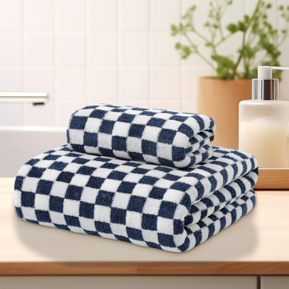 (Blue) Checkerboard Grids Velvet Bath Towel Thickening Does Not Lose Hair Bibulous Big Bath Towel For Home Use-image-OPC-PK9BGNW-NEW