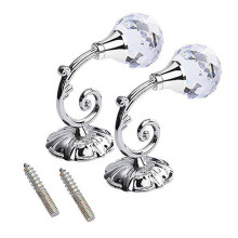 (Silver) 2X Large Metal Crystal Glass Curtain Holdback Wall Tie Back Hanger