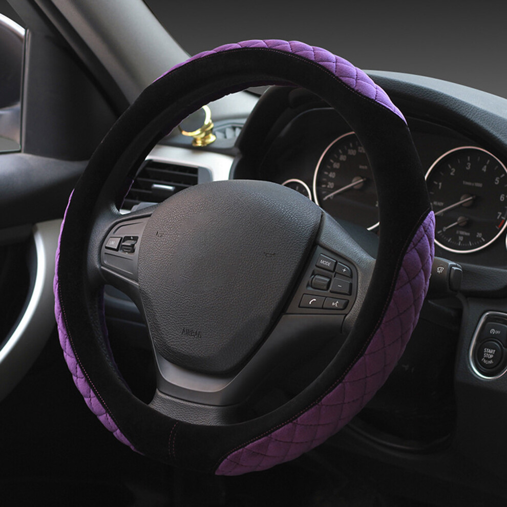 (Purple) Steering Wheel Cover Crystal Velvet Flat Bottom Round Universal Handlebar Cover Purple 3184080437837