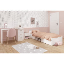 Conjunto de quarto infantil 3 peças ZODIAC - Cama + criado-mudo + secretária - Decoração branca - PARISOT