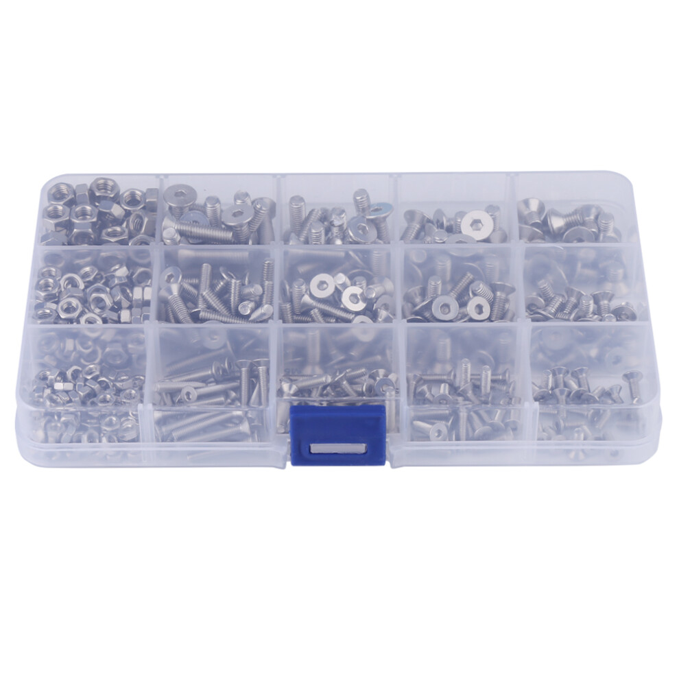 440pcs M3 M4 M5 Stainless Steel Hex Socket Flat
