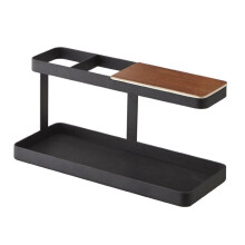 Support multifonctionnel - YAMAZAKI - Tower 2300 - Métal laqué - Bois plaqué naturel - 11,3 x 24,5 x 9,7 cm