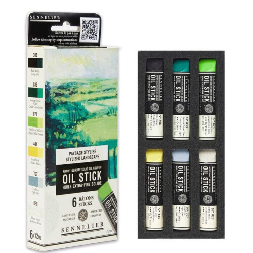 Oil stick - Extra-fine - Solid - Sennelier - 6 colors - Stylized landscape 1