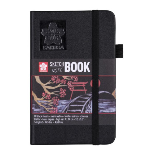 Carnet - Schizzi - Disegno - Note - 9x14cm - 80pag - Copertina nera - Sakura