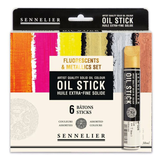 Oil stick - Extra-fine - Solid - Sennelier - 6 fluorescent and metallic colors