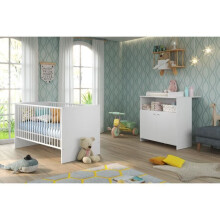 Duo baby room: Bed 70 x 140 cm + NIKO changing chest - White - TREND TEAM