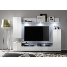 Conjunto de móvel para TV DOS - iluminação LED incluída - 3 portas - Melamina branca mate e brilhante - L208 x P33 x H165 cm