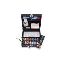 Coffret em madeira com 10 tubos de tinta a óleo extra fina Sennelier e acessórios