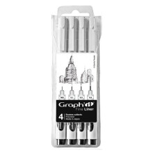 Stylos a feltro fine liners - Graph'It - Pacchetto da 6 - Nero - Calibri variati - Inchiostro pigmentato a base d'acqua