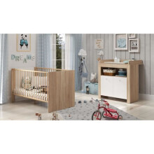 Cámara bebé dúo PIA - Cama 70x140 cm + Commode para cambiar 2 puertas - Decoración de roble sonoma y blanco mate - TRENDTEAM